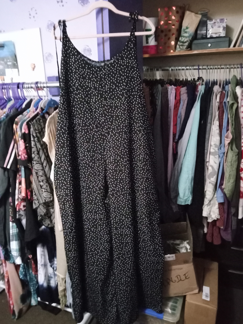 SHEIN Black Jumpsuit With White Polka Dots